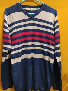 Dungarees Striped V-Neck Knit Sweater