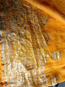 Yellow Saree With Golden Print