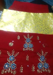 Red &amp; Gold Embroidered Dress Material rajput posha