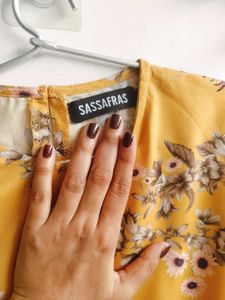 Mustard Floral Printed Top With Bell Sleeves