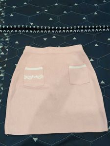 Korean Cute Pink Collared Top And Mini Skirt
