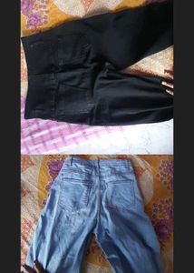 Light Wash Straight Leg Jeans 2set Black &amp; Blue