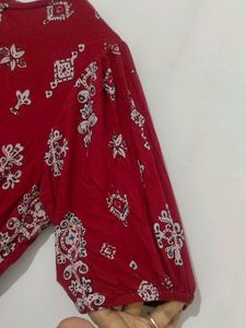Red Printed Midi Dress