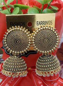 Dome Shaped Golden Oxidised Alloy Jhumka Earrings❤