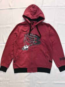 Red Graphic Zip-Up Hoodie