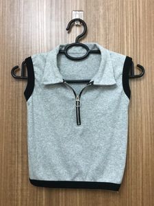 Grey Zip Collar Sleeveless Top