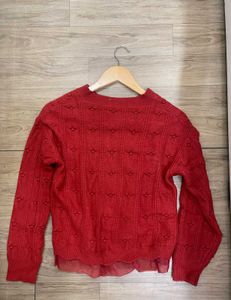 Rust Orange Knit V-Neck Winter Top