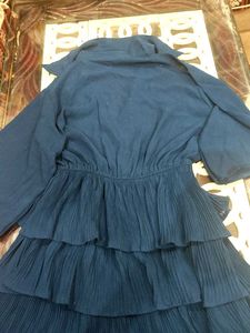 Multi Ruffle 2 Piece Dress In Peacock Blue Colour