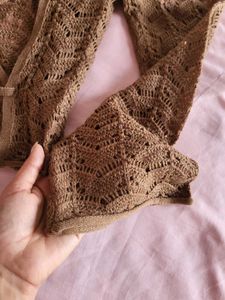 H&amp;M NEW Brown Crochet Long Sleeve Top/M