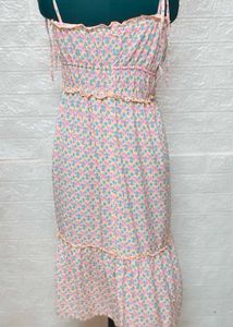 Floral Sundress M To L Size + Freebie Earings Set
