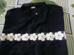 Navy Blue Maxi Dress with Floral Details