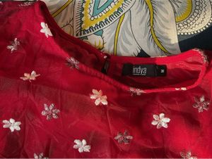 Indya Ethnic Gown M -Full Length,Bright Red Colour