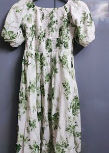 Fit And Flare Flower Green Dress