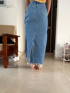 denim long skirt