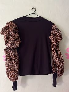 Black Leopard Printed Full Sleeves Top