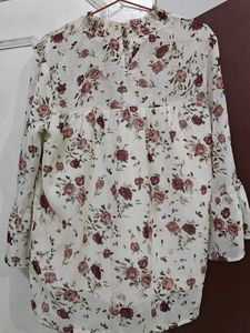 Romantic Floral Smocked High-Neck Top