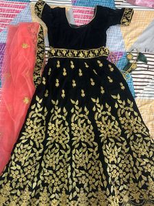 Black Velvet Lehenga With Golden Embroidery