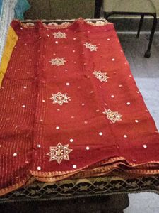 Red Sari with Mirror Work