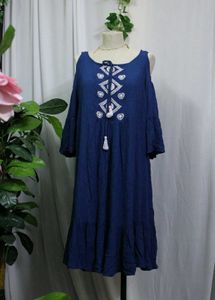 Global Desi Cold Shoulder Embroidered Dress