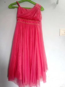 Pink One-Shoulder Party Dress With Hair Band Bangl