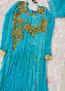 Blue Embroidered anarkali suit