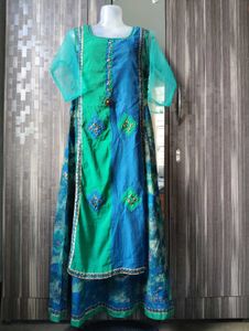 Blue & Green Embellished Anarkali