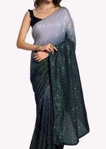 Embroiderd  Georgette Saree (Grey And Green)