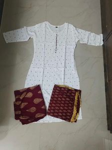 White Printed Kurta Set
