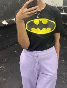 Purple Straight Pants And Black Tee