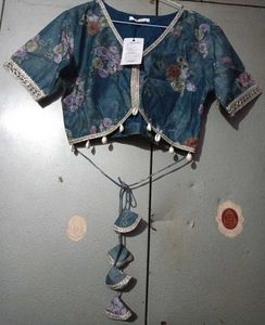 Teal-Blue Floral Printed Lehanga
