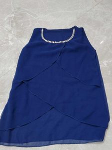 Navy Blue Jeweled Neck Sleeveless Top