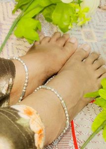 Silver Beaded Anklet with Charm