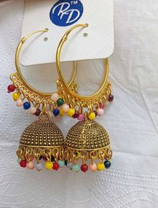 Colorful Beaded Jhumka Earrings