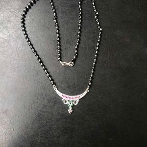 Pure Silver Beautiful Green & Pink CZ Mangalsutra
