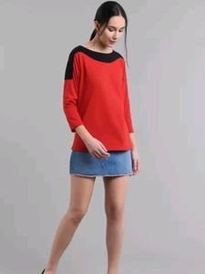 Vivient Women&#39;s Red And BlackT-Shirt Top