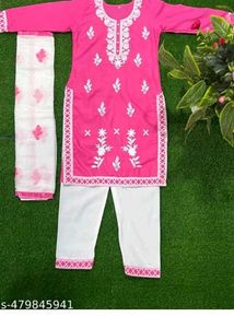 Pink Embroidered Kurti Set
