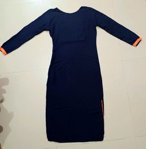 Navy Blue Kurta With Embroidery And Mirror Work