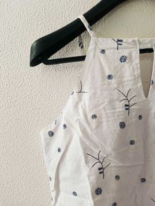 White Embroidered Halter Top