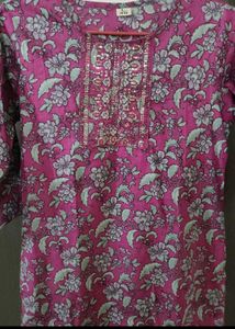 Printed Purple Cotton Kurti
