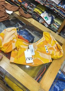 Original Zara Yellow Puff Sleeve Top