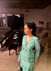 Green & White Abstract Printed Sheath Dress