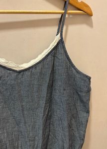 Denim Lace Trim Romper