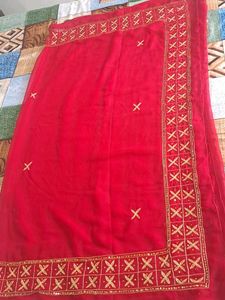 Pure Red Saree With Kasab Work(KARWACHOTH SPECIAL)