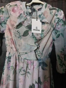 Grey And Green Floral Dress