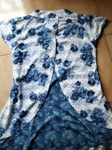 White With Navy Blue Floral Top Or Tunic