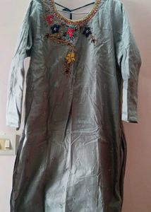 New Unused Silk Grey Embroidered Salwar Kurta