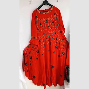 Red Embroidered Maxi Dress