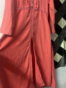 🧡Beautiful Peach A Line Front Slit Frock 🧡