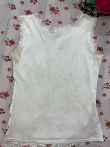 White Crochet Satin Top