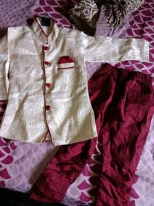Boy's Cream & Maroon Sherwani Set